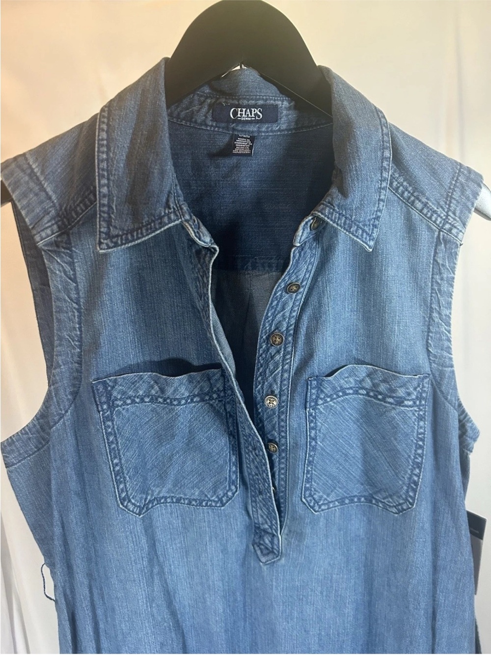 NWT Chaps Blue Denim Maxi Shirt Dress with Waist Tie - Picture 3 of 9